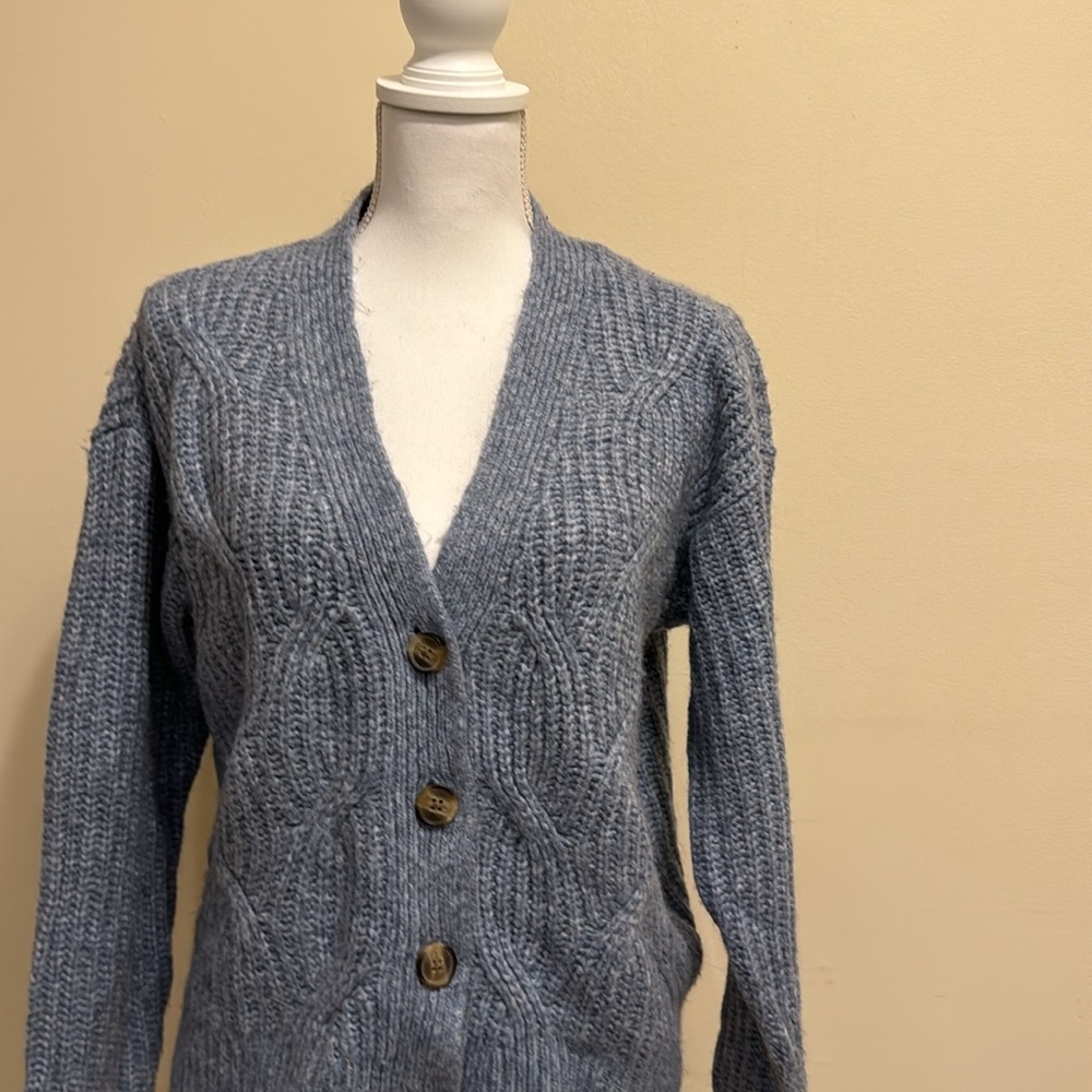 Style & Co Small Blue Button Down Cable Knit Cardigan